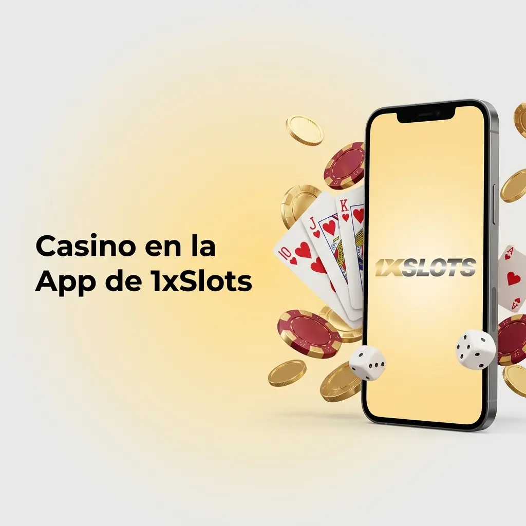 Pantalla principal de app 1xSlots con acceso a casino, tragamonedas y casino en vivo con dealers reales